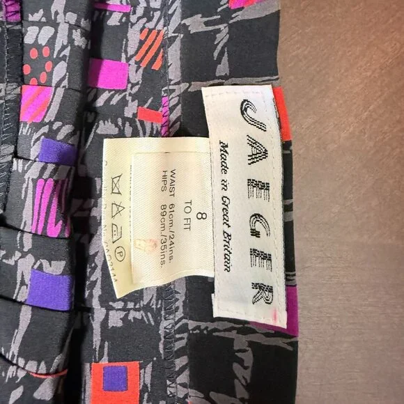 vtg Jaeger Womens Pleated Wool Skirt Size‎ 8 Black pink purple Geometric Pattern - Picture 2 of 8